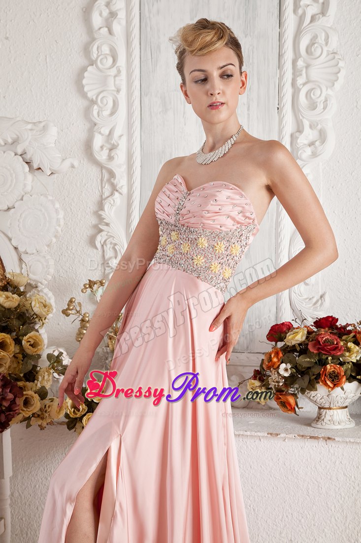 Sweetheart Beaded Slitted Baby Pink Prom Dress in Westminster