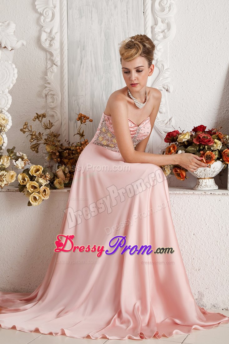 Sweetheart Beaded Slitted Baby Pink Prom Dress in Westminster