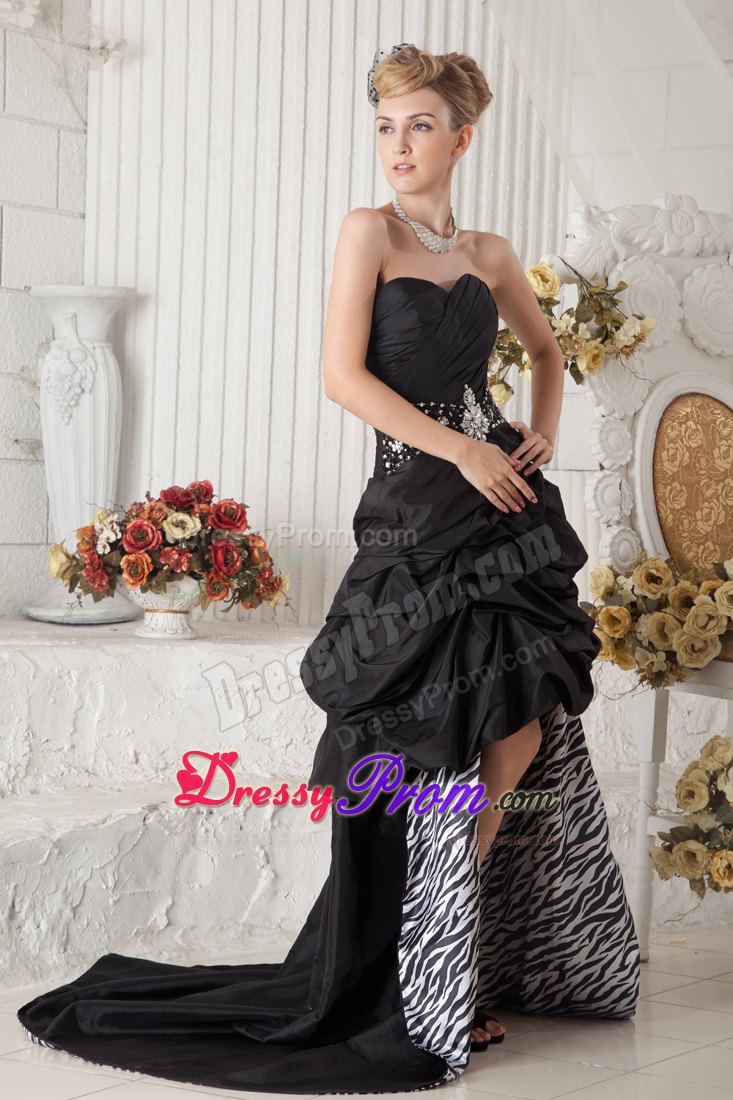 Wholesale Zebra Print Pick-Ups Beaded Black Prom Gown Dress