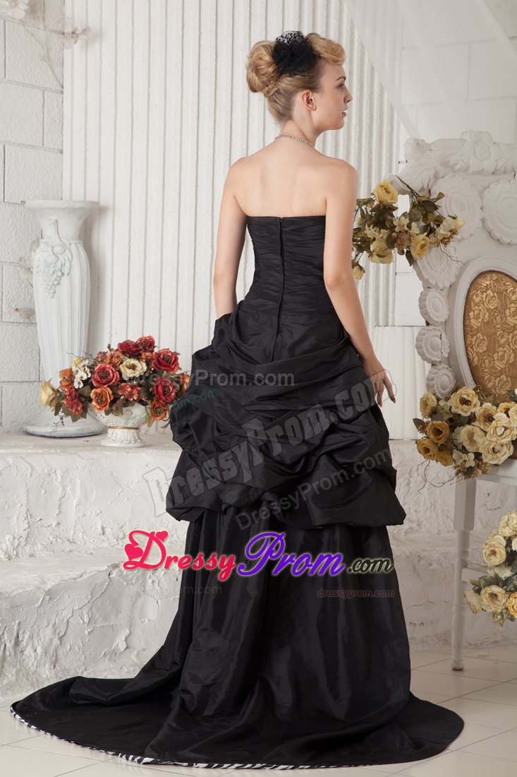 Wholesale Zebra Print Pick-Ups Beaded Black Prom Gown Dress