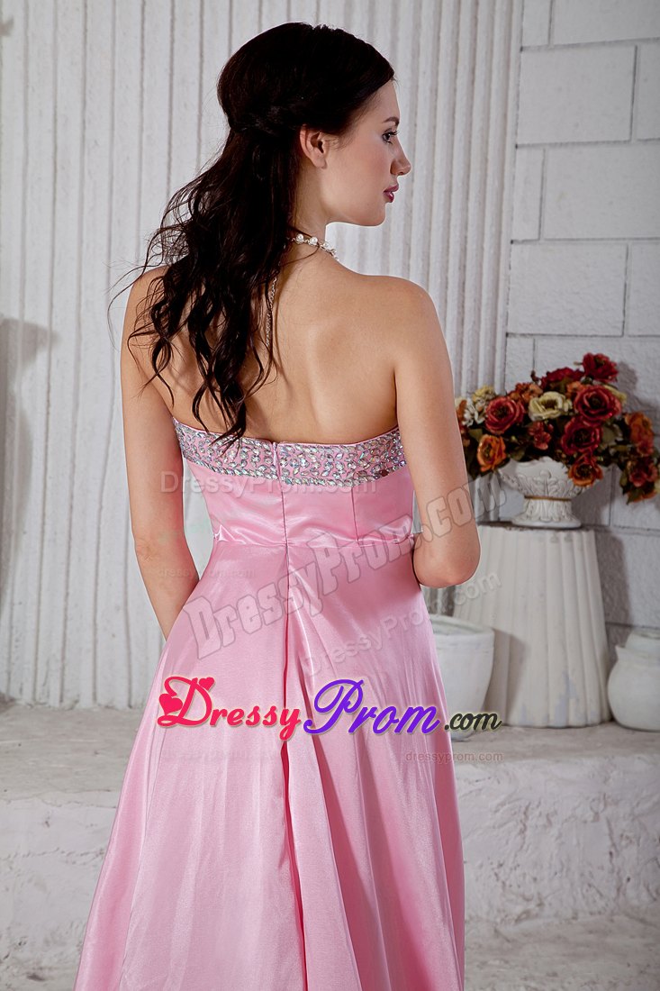 High-Low Rose Pink Prom Dresses with Beading And Bowknot