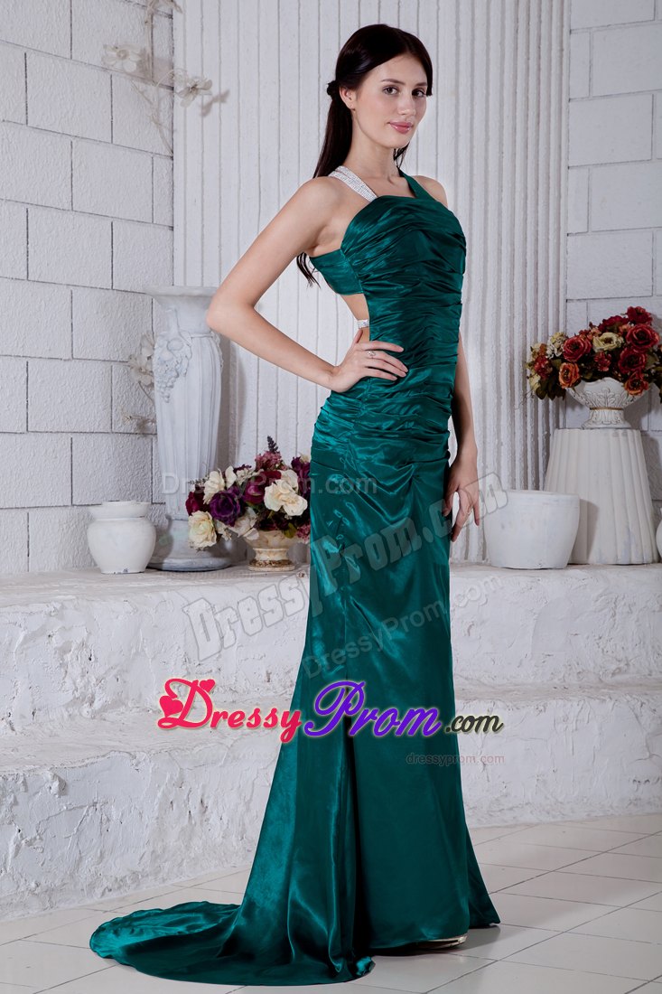 Custom Made Beaded Turquoise Prom Party Dress with Back Out