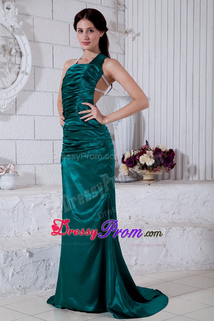 Custom Made Beaded Turquoise Prom Party Dress with Back Out