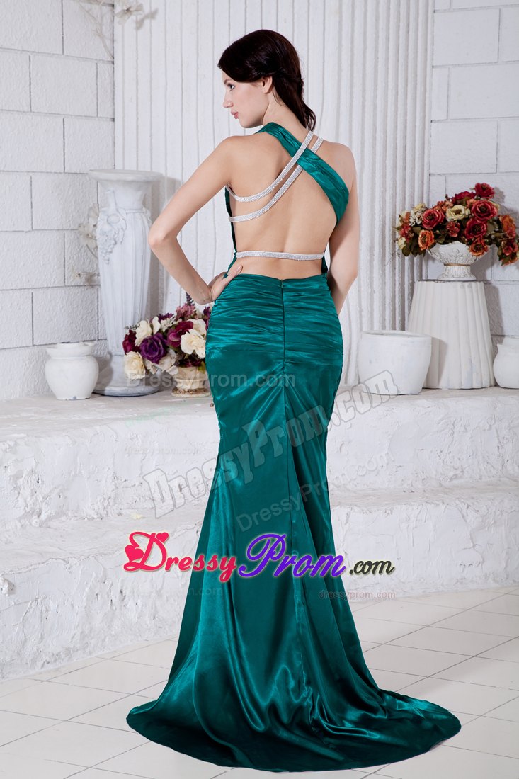 Custom Made Beaded Turquoise Prom Party Dress with Back Out