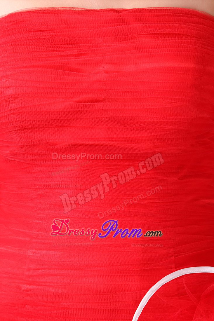 Multi-Tiered Organza Strapless Red Prom Gown Dress with Ruffles