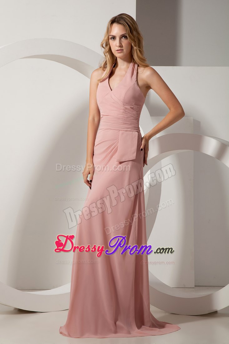 2013 New Ruches Halter Brush Train Prom formal Dress in Light Pink