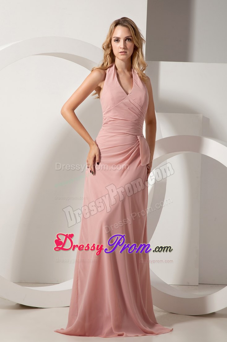 2013 New Ruches Halter Brush Train Prom formal Dress in Light Pink
