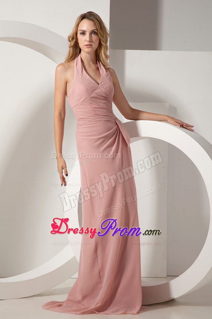2013 New Ruches Halter Brush Train Prom formal Dress in Light Pink