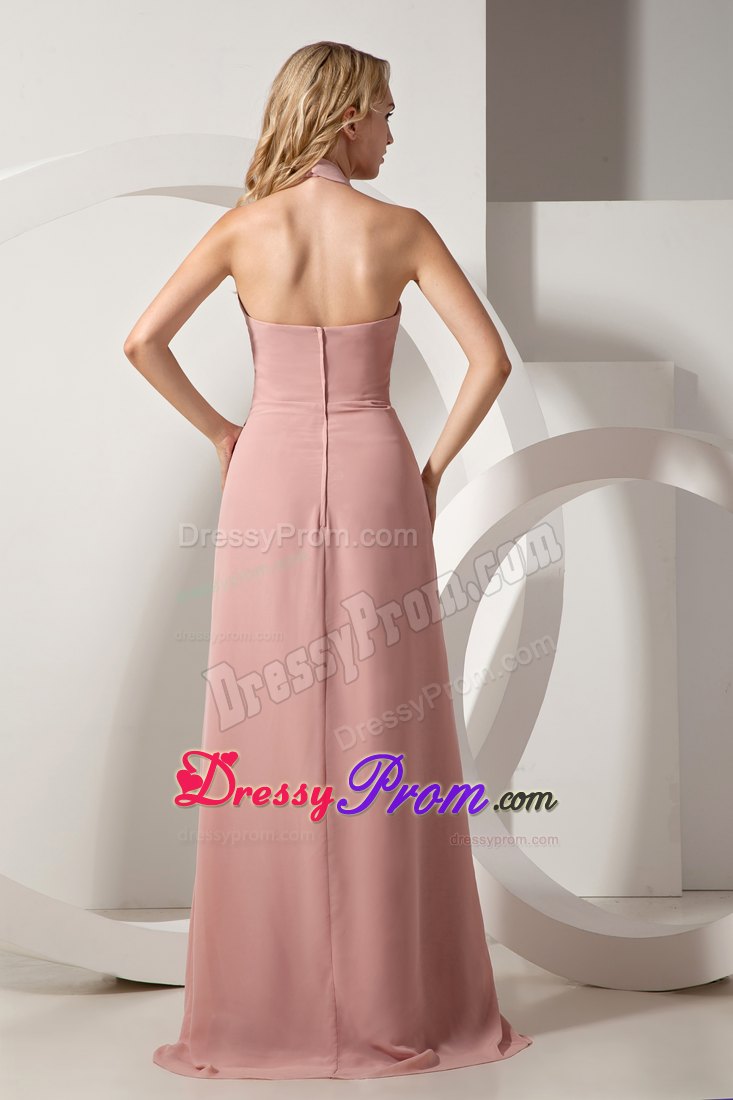 2013 New Ruches Halter Brush Train Prom formal Dress in Light Pink