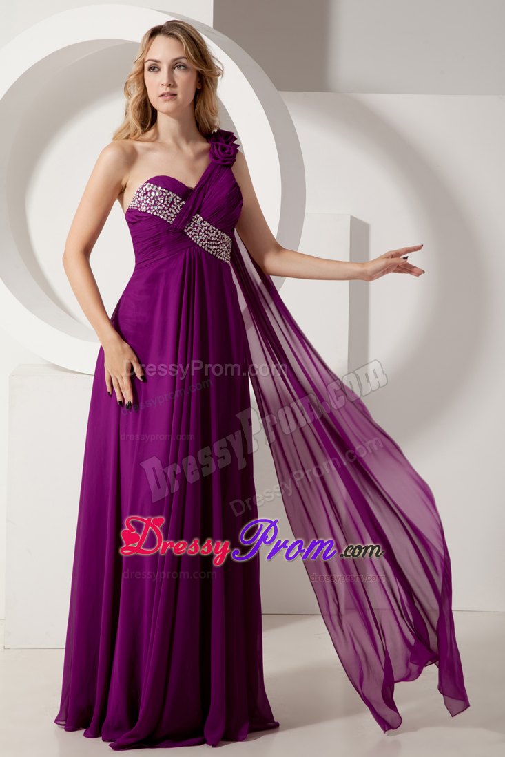 Flowery One Shoulder Beading Prom formal Dresses in Dark Purple