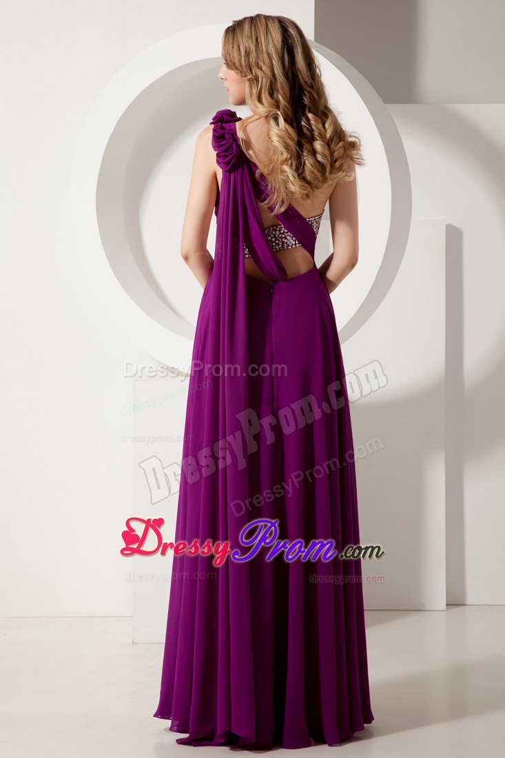 Flowery One Shoulder Beading Prom formal Dresses in Dark Purple
