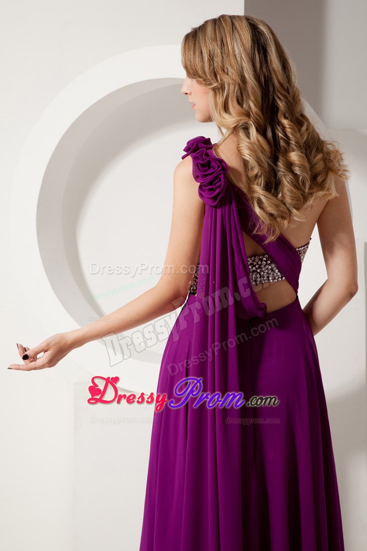 Flowery One Shoulder Beading Prom formal Dresses in Dark Purple