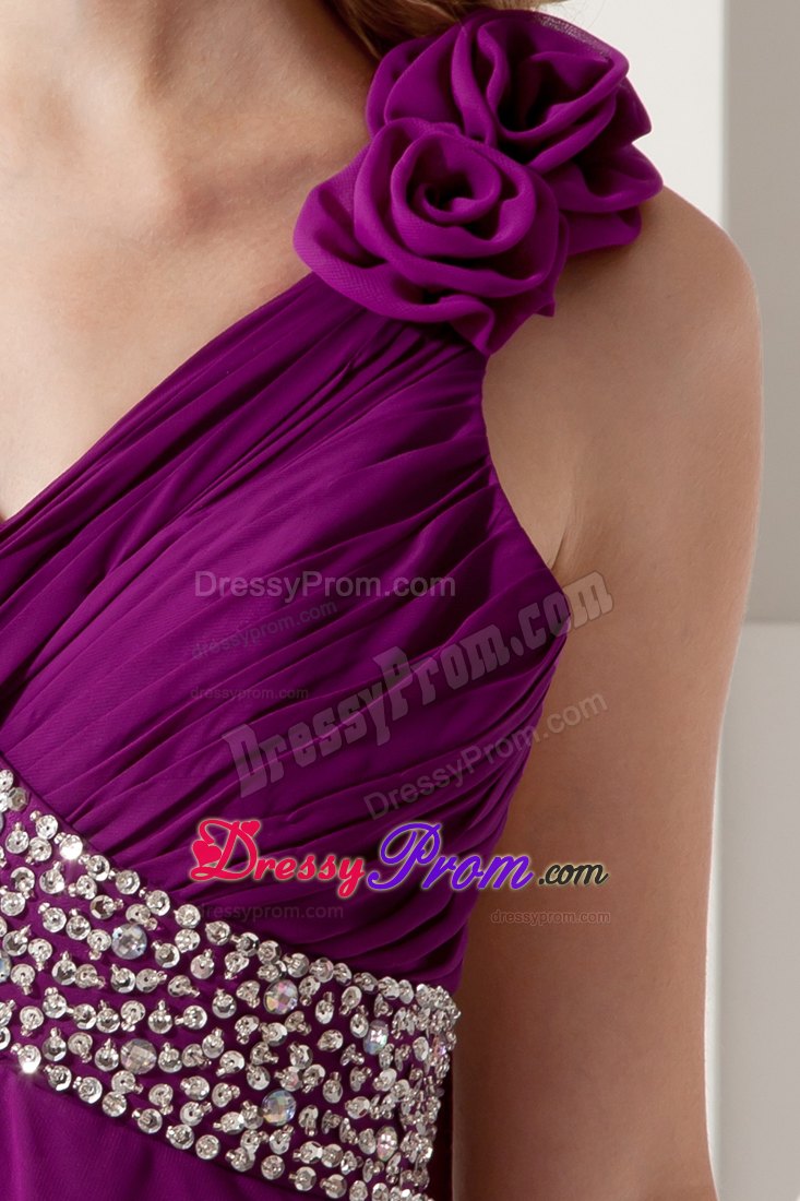 Flowery One Shoulder Beading Prom formal Dresses in Dark Purple
