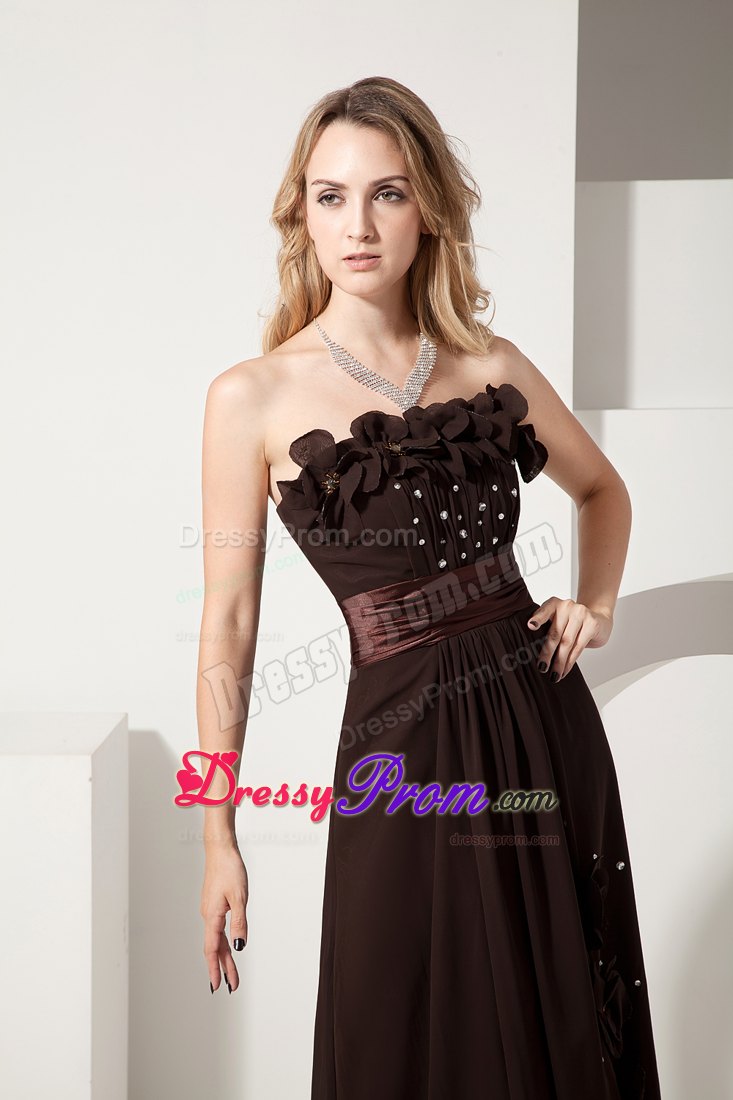 Brown Floor Length Prom Pageant Dresses with Flowers and Beading
