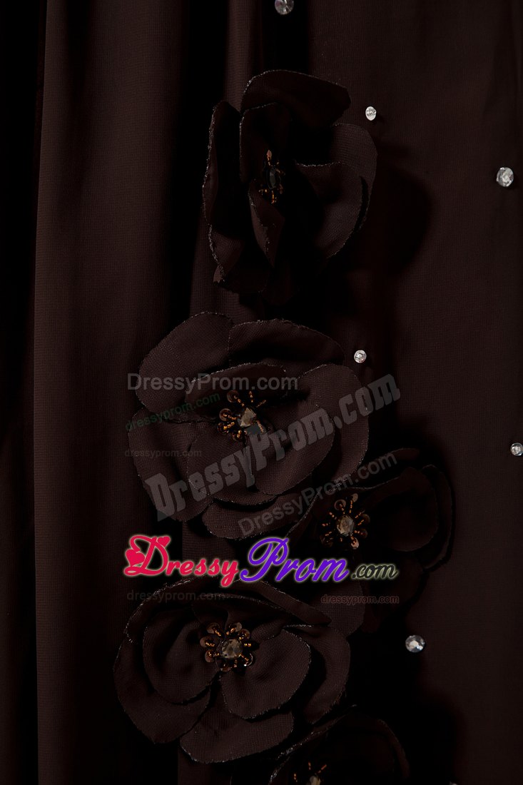 Brown Floor Length Prom Pageant Dresses with Flowers and Beading