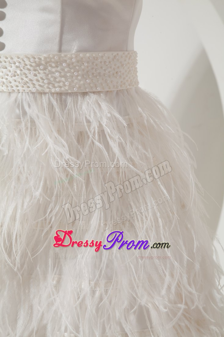 White Scoop Mini Prom Pageant Dresses with Feather and Beading