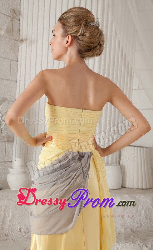 Yellow and Gray Strapless High Slit Chiffon Prom Pageant Dresses