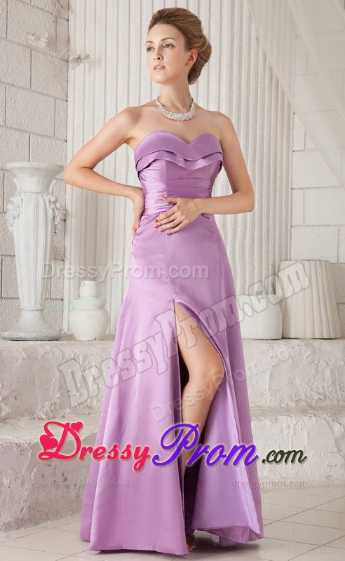 Lavender Floor Length Prom Pageant Dress with High Slit Strapless