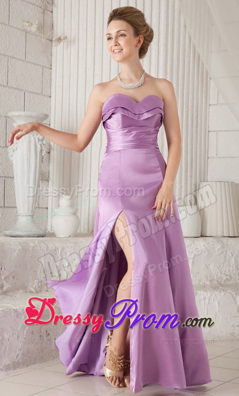 Lavender Floor Length Prom Pageant Dress with High Slit Strapless