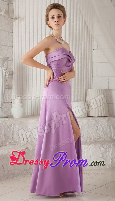 Lavender Floor Length Prom Pageant Dress with High Slit Strapless