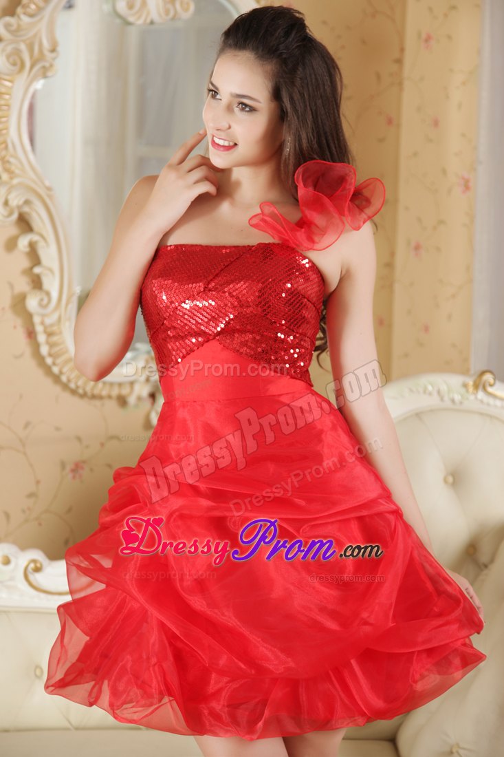 Sequins and Pick ups Accent Red One Shoulder Prom Dama Dresses