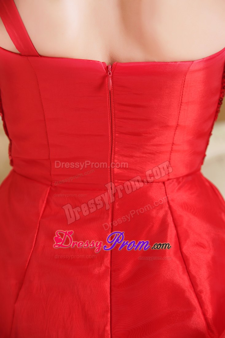 Sequins and Pick ups Accent Red One Shoulder Prom Dama Dresses