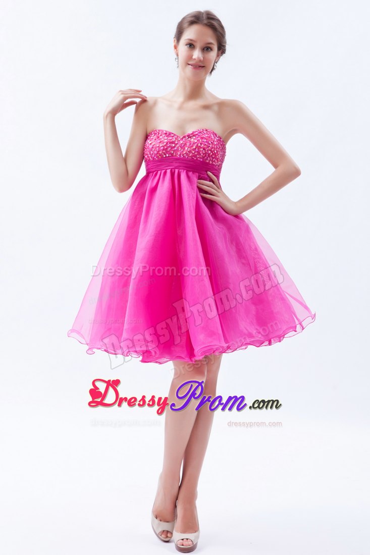 Beading Accent A-line Sweetheart Organza Prom Dama Dresses in Hot Pink