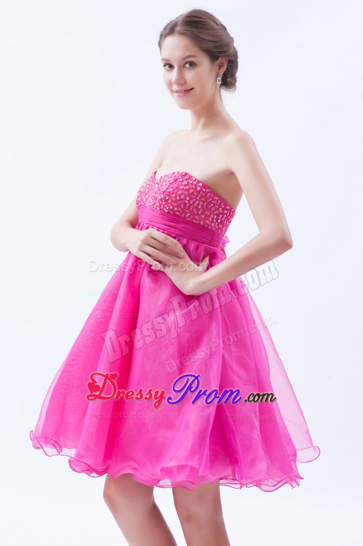 Beading Accent A-line Sweetheart Organza Prom Dama Dresses in Hot Pink