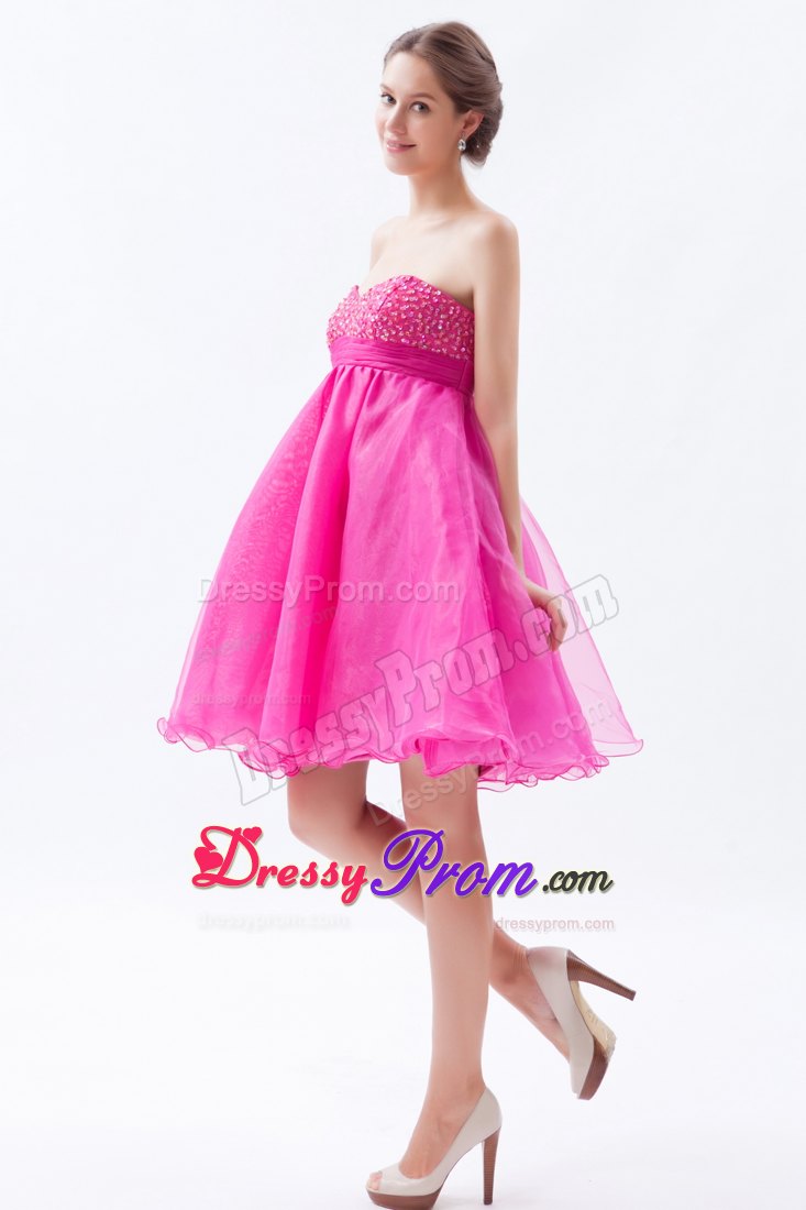 Beading Accent A-line Sweetheart Organza Prom Dama Dresses in Hot Pink