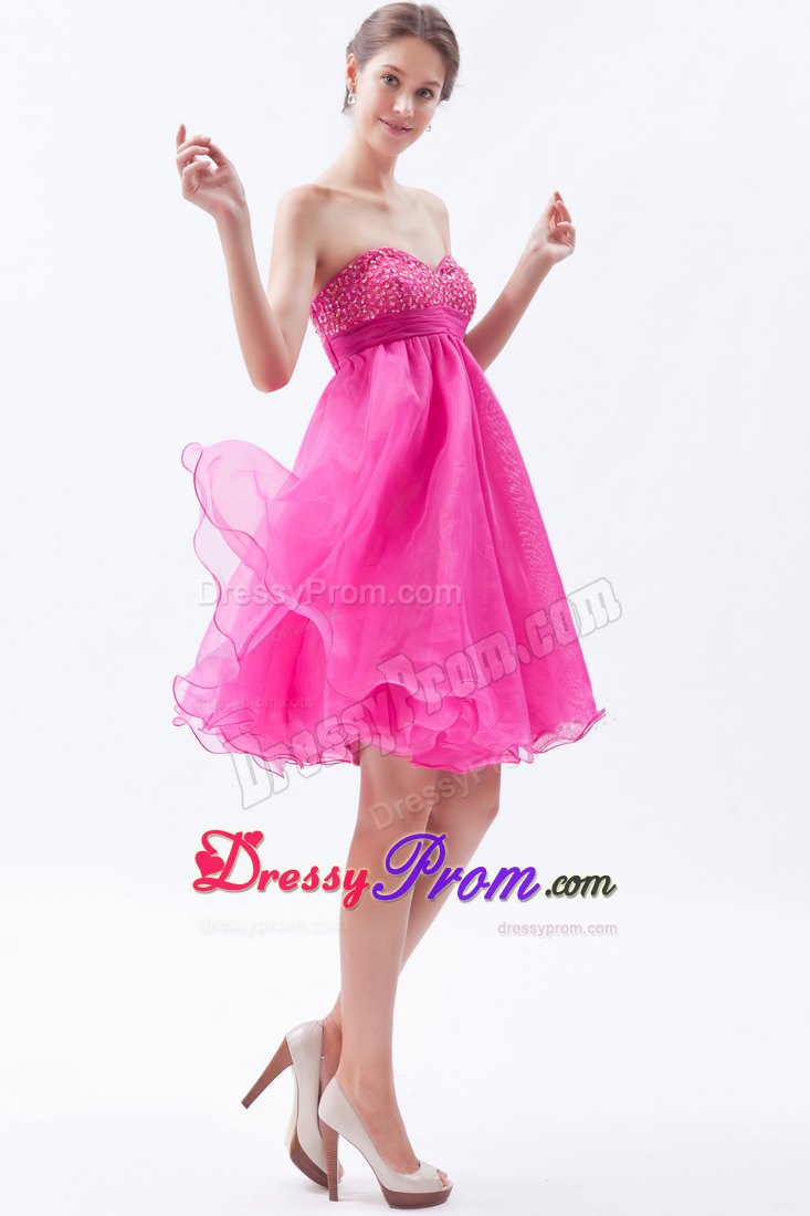 Beading Accent A-line Sweetheart Organza Prom Dama Dresses in Hot Pink
