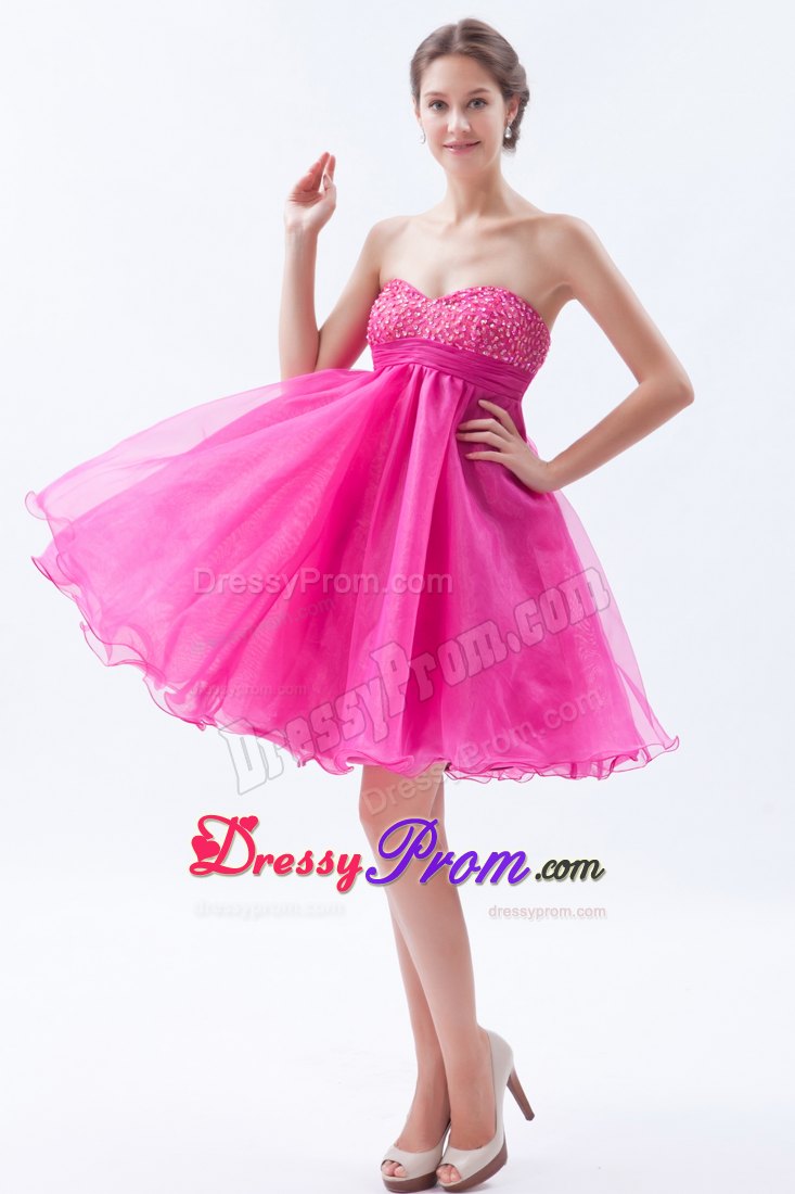 Beading Accent A-line Sweetheart Organza Prom Dama Dresses in Hot Pink