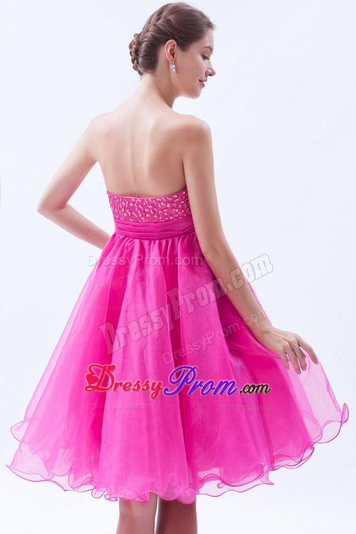 Beading Accent A-line Sweetheart Organza Prom Dama Dresses in Hot Pink