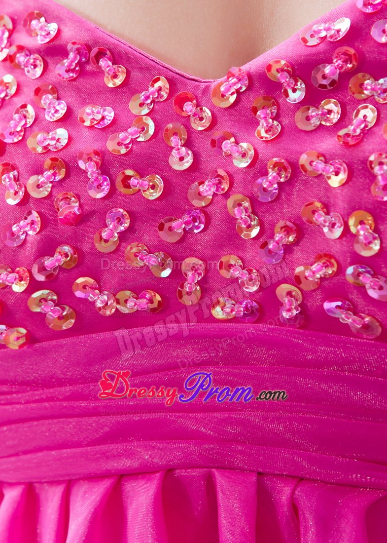 Beading Accent A-line Sweetheart Organza Prom Dama Dresses in Hot Pink