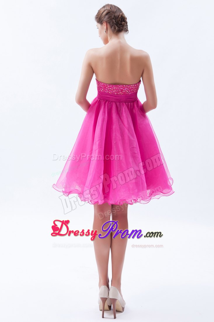 Beading Accent A-line Sweetheart Organza Prom Dama Dresses in Hot Pink