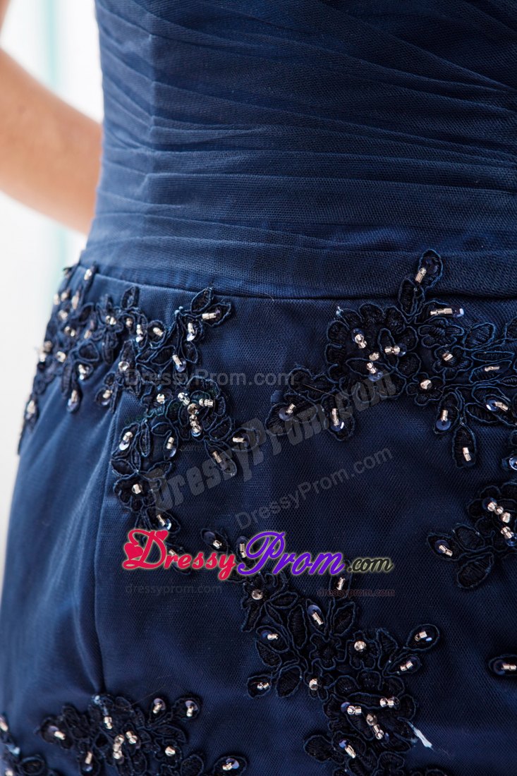 Blue Square Mini Length Prom Dama Dresses with Lace Appliques