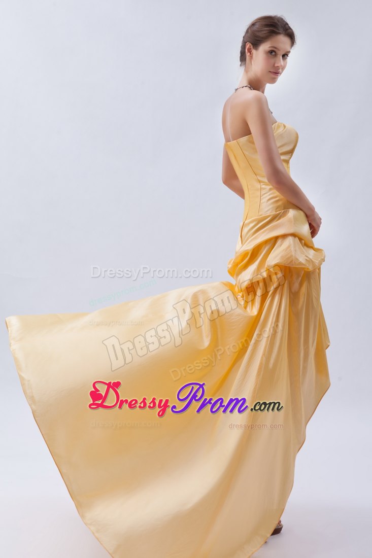 Pick ups Accent Gold Taffeta Strapless Prom Dama Dresses on Sale