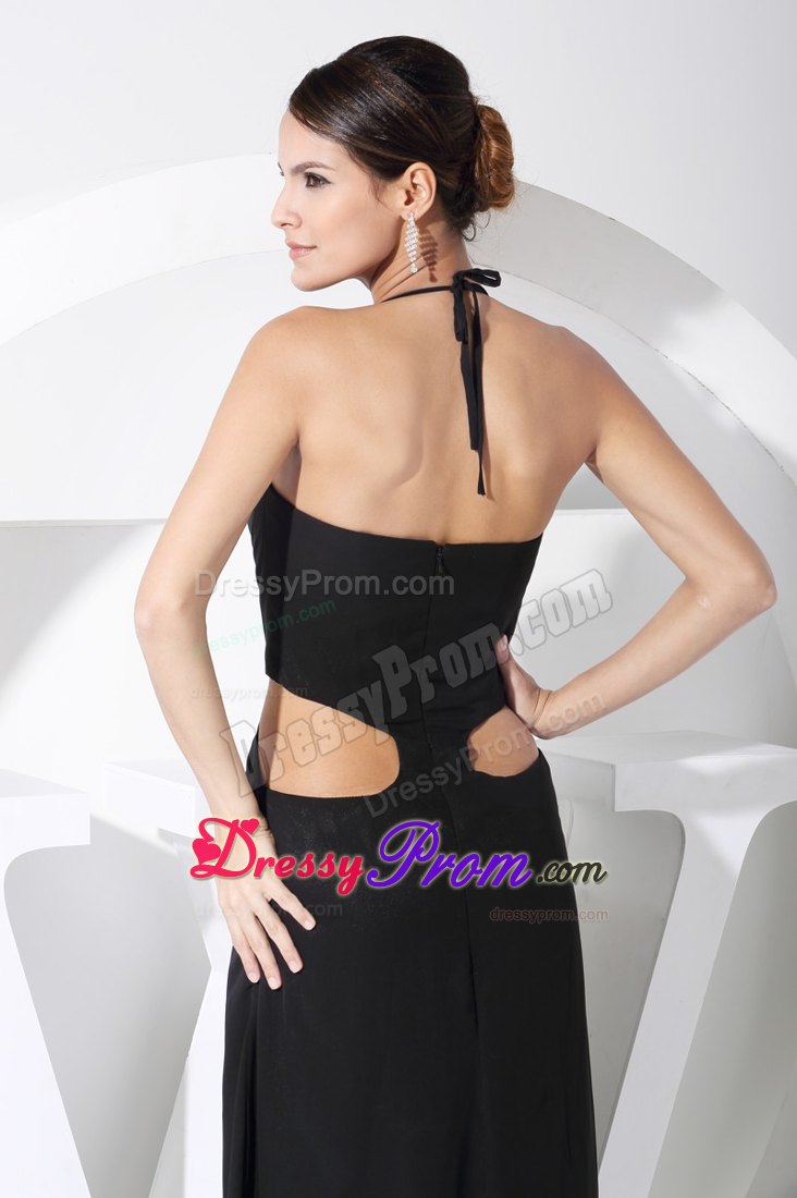 Black Halter High Slit Prom Homecoming Dress with Cutout Waist