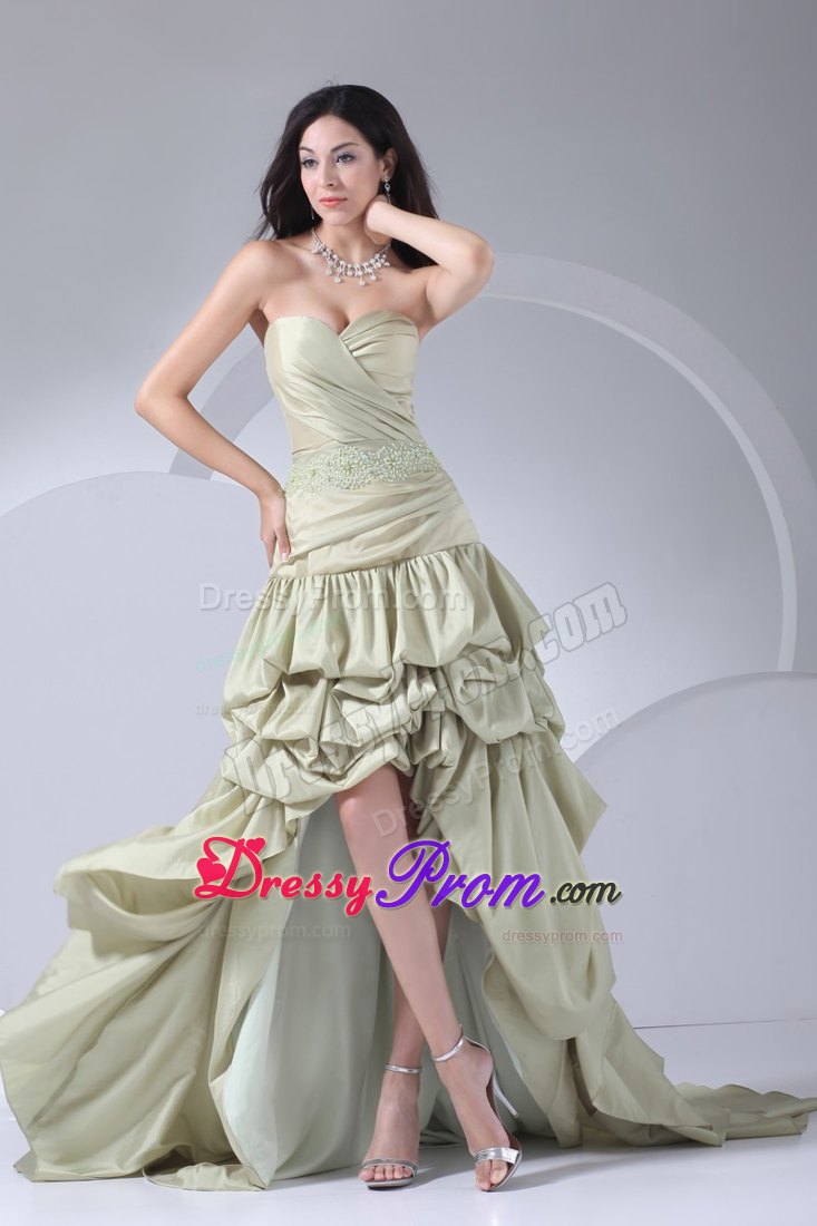 Beading and Pick ups Accent High Low Prom Dresses in Yellow Green