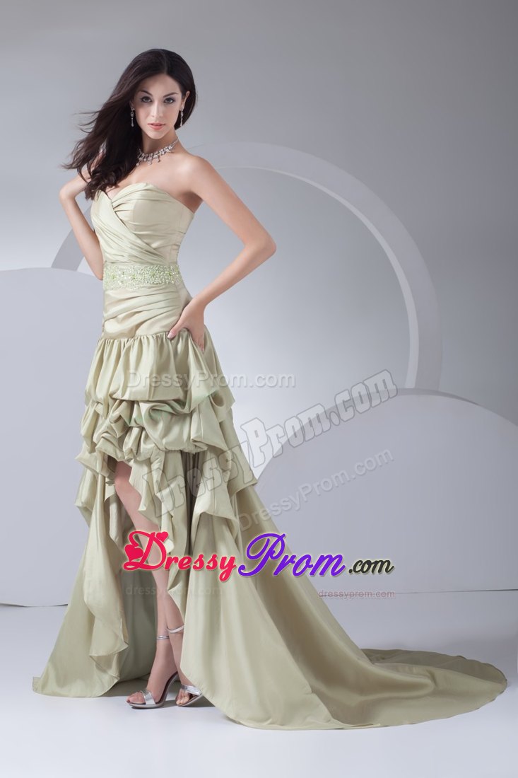 Beading and Pick ups Accent High Low Prom Dresses in Yellow Green