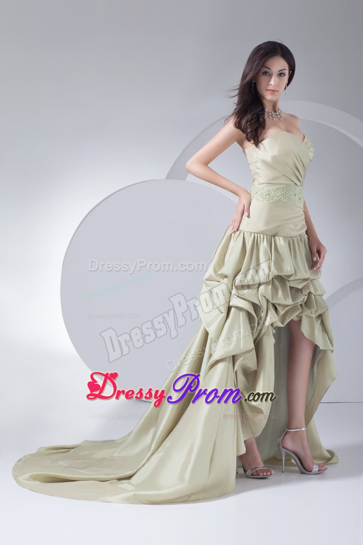 Beading and Pick ups Accent High Low Prom Dresses in Yellow Green