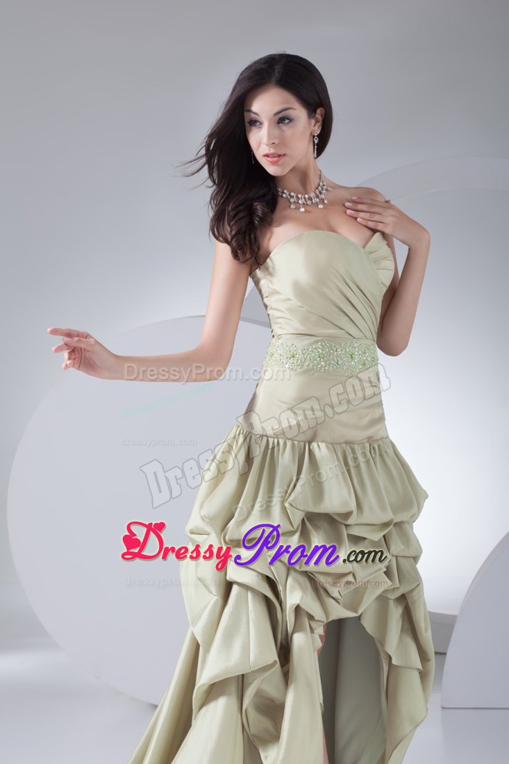 Beading and Pick ups Accent High Low Prom Dresses in Yellow Green