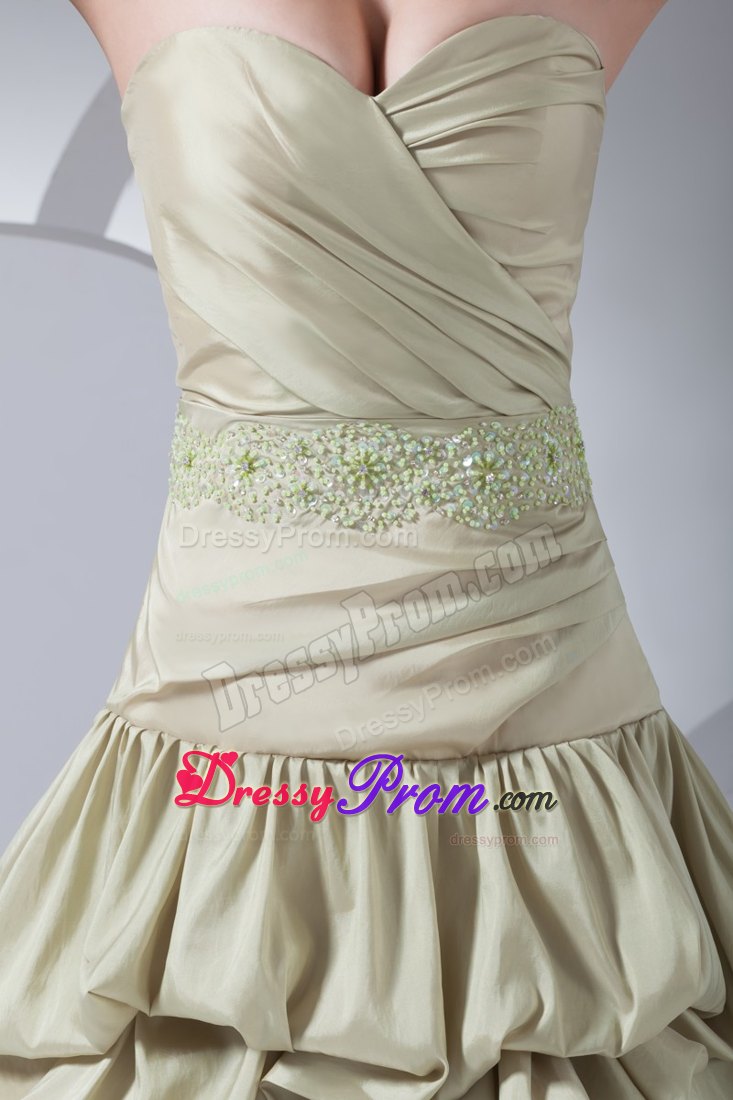 Beading and Pick ups Accent High Low Prom Dresses in Yellow Green