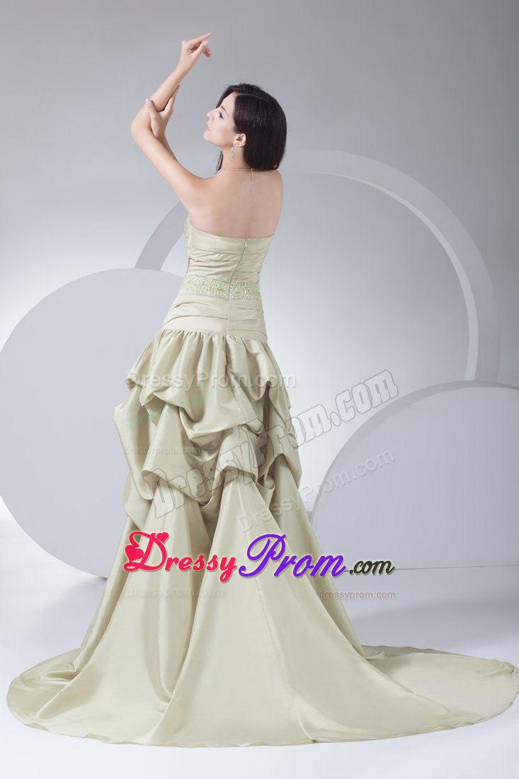 Beading and Pick ups Accent High Low Prom Dresses in Yellow Green