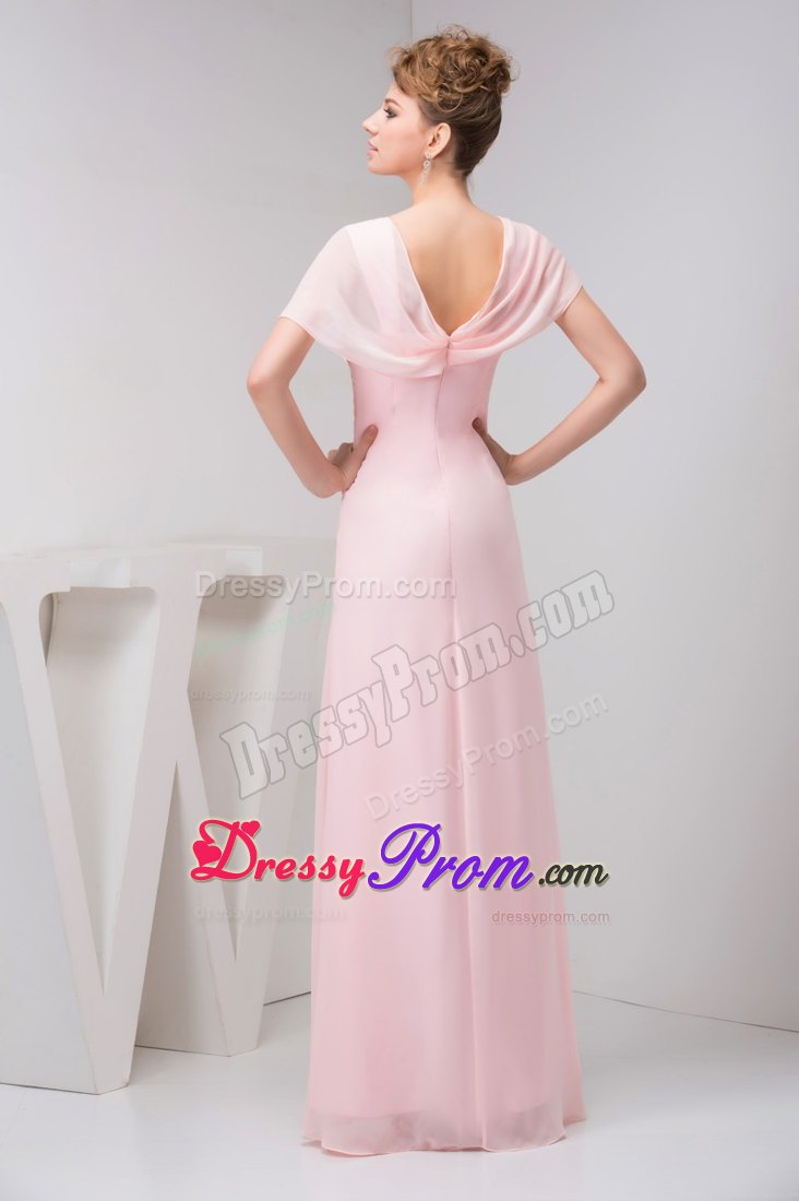 Cute Square Neck Short Sleeves Pink Prom Dress with Flowers