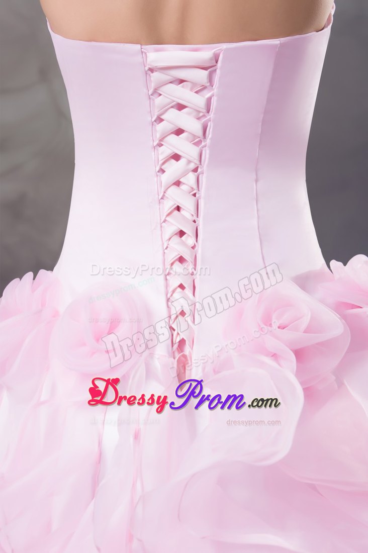 Extravagant Flowers Halter Light Pink Prom Dress Court Train