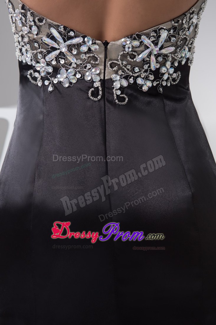 Long Sleeves Slitted Black Dress for Prom with Rhinestones