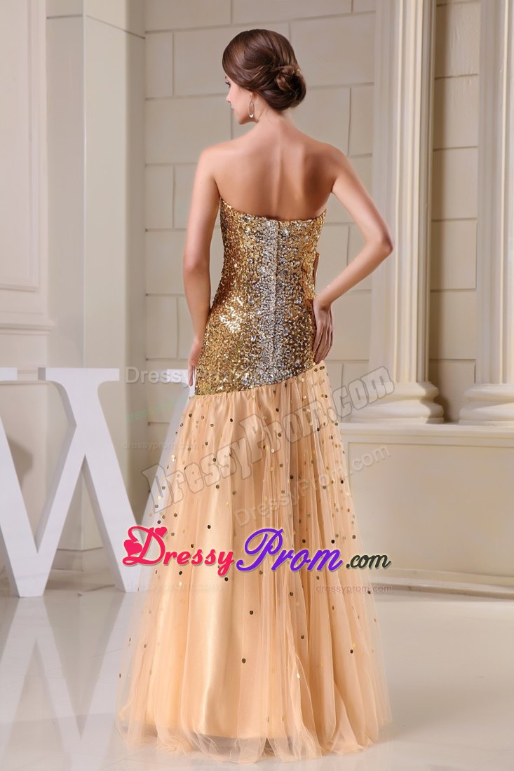 Elegant Sweetheart Gold Prom Dress with Beading And Bowknot