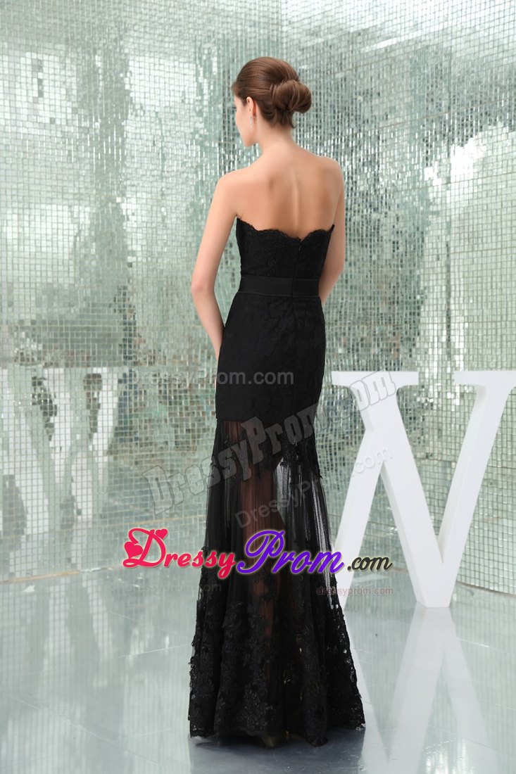 Column Strapless Black Lace Prom Holiday Dress Floor-length