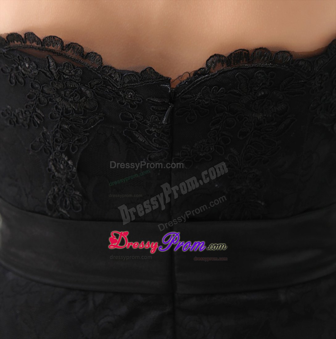 Column Strapless Black Lace Prom Holiday Dress Floor-length