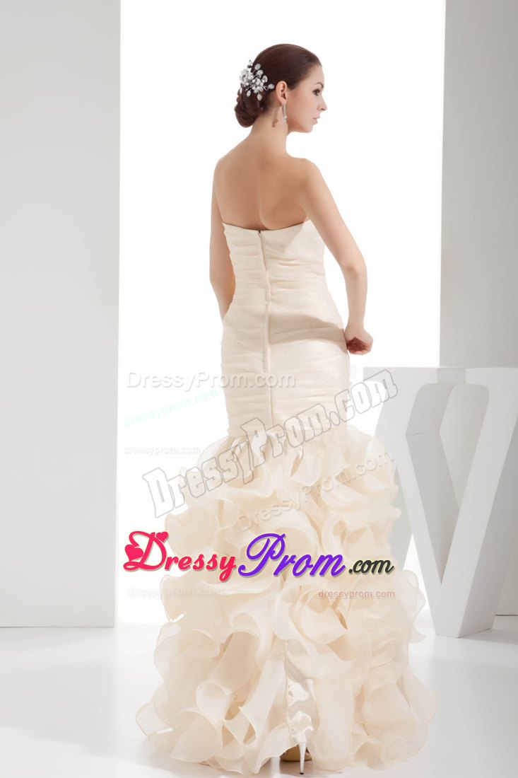 Cream Colored Column Organza Prom Homecoming Dress with Ruffles